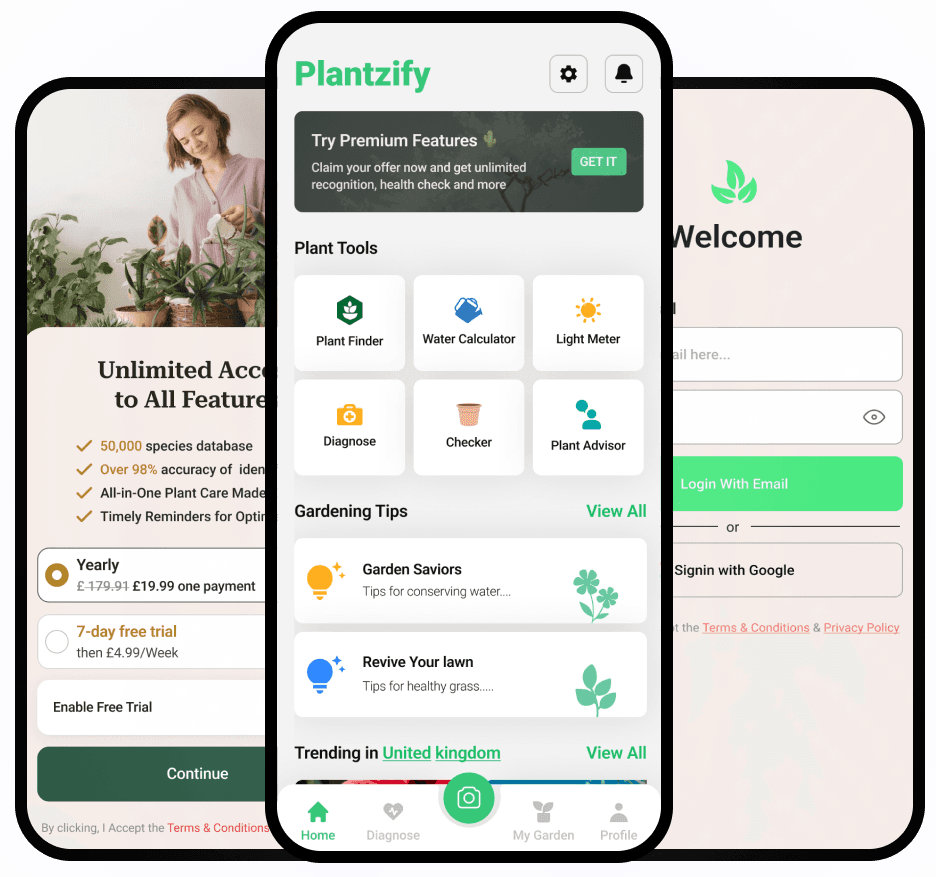 Plantzify app screens